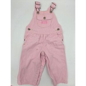 OshKosh B'gosh Pink White Stripe Baby Girl Overalls Jumpsuit Snap Size 9 M 2010